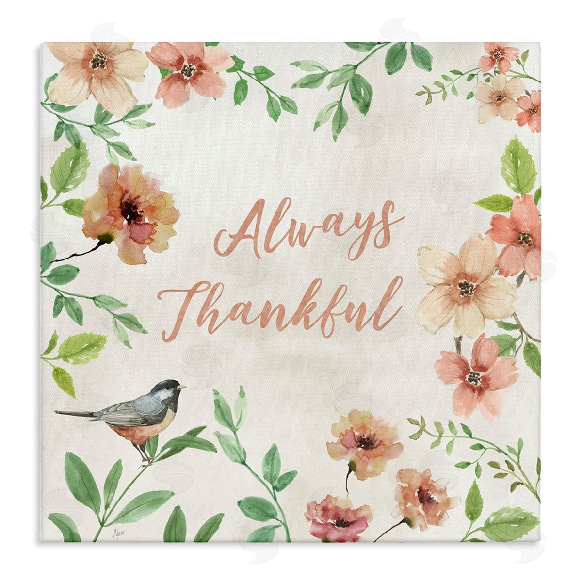 Always Thankful Floral Canvas Wall Art, Home Decor by Nan