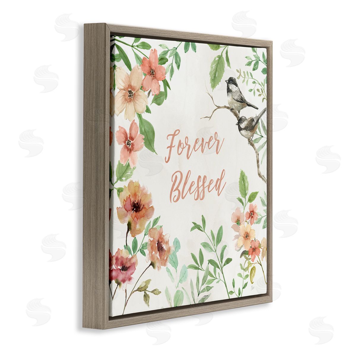 Forever Blessed Floral Brown Floating Frame Canvas Wall Art, Home Decor by Nan