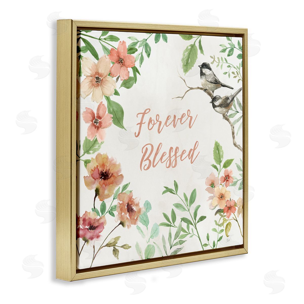 Forever Blessed Floral Gold Floating Frame Canvas Wall Art, Home Decor by Nan