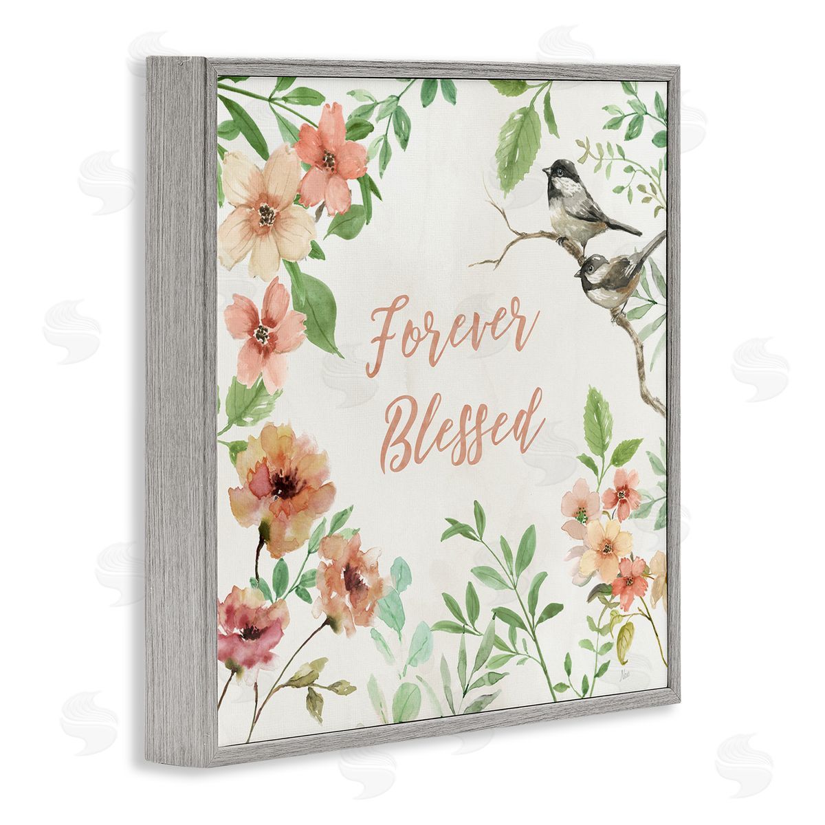 Forever Blessed Floral Grey Frame Print Wall Art, Home Decor by Nan