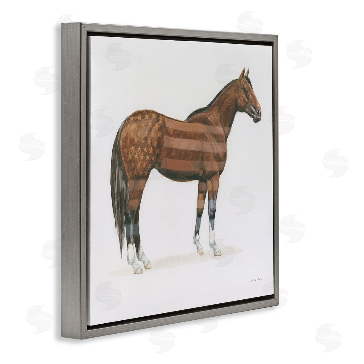 American Flag Horse Grey Floating Frame Canvas Wall Art, Home Decor by Wellington Studio