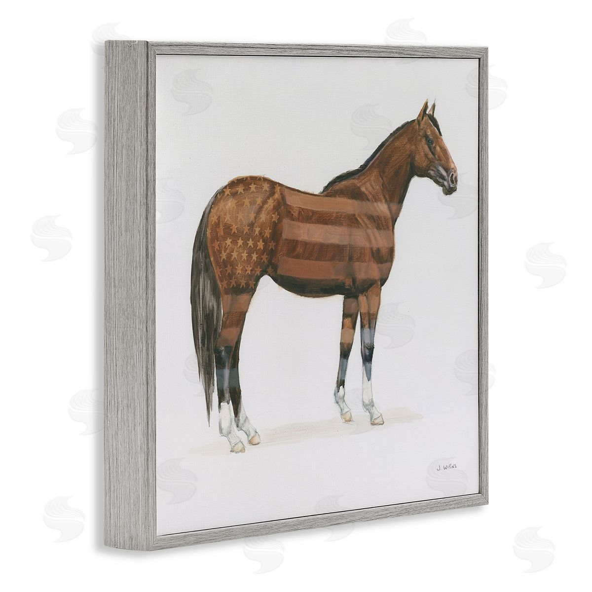 American Flag Horse Grey Frame Print Wall Art, Home Decor by Wellington Studio