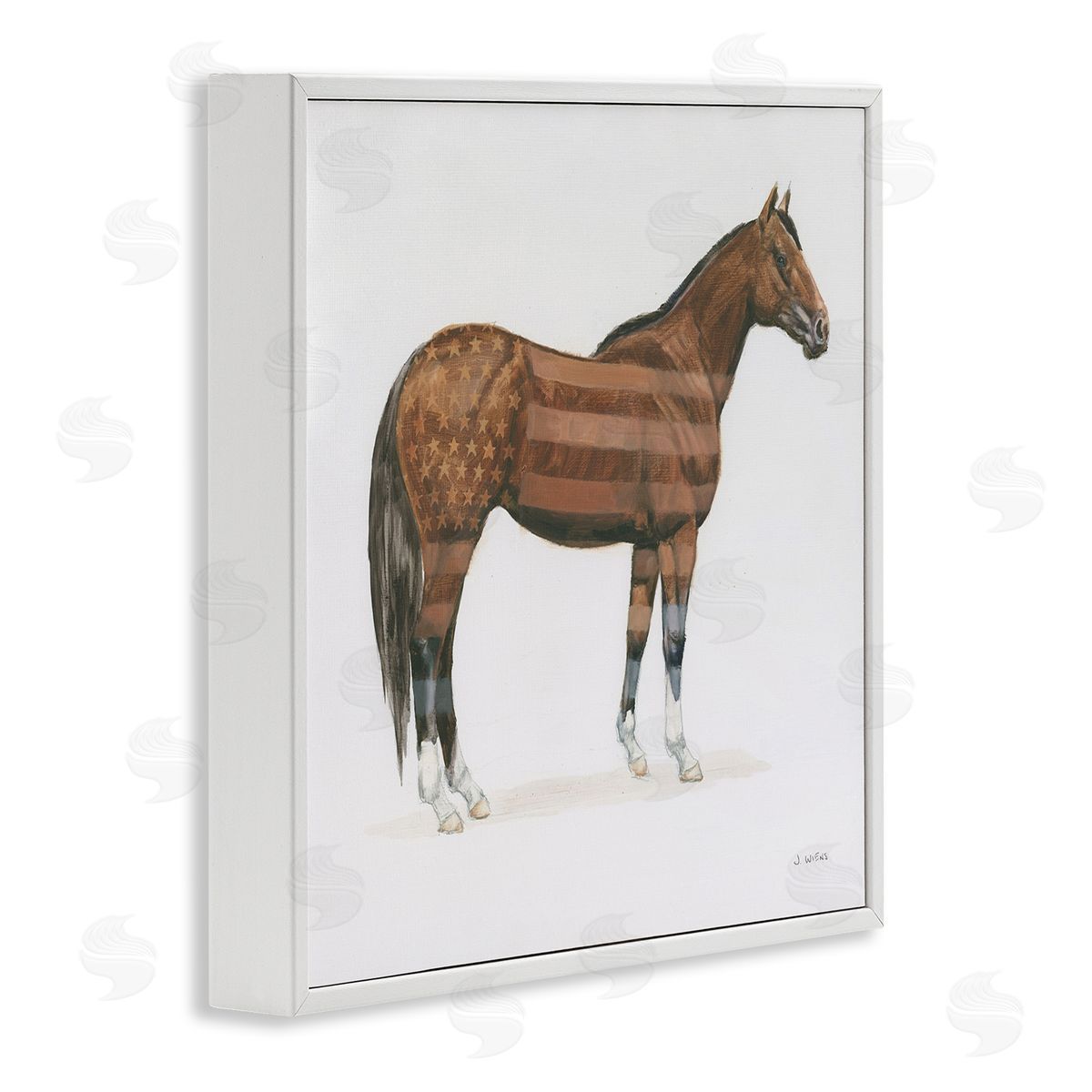 American Flag Horse White Frame Print Wall Art, Home Decor by Wellington Studio