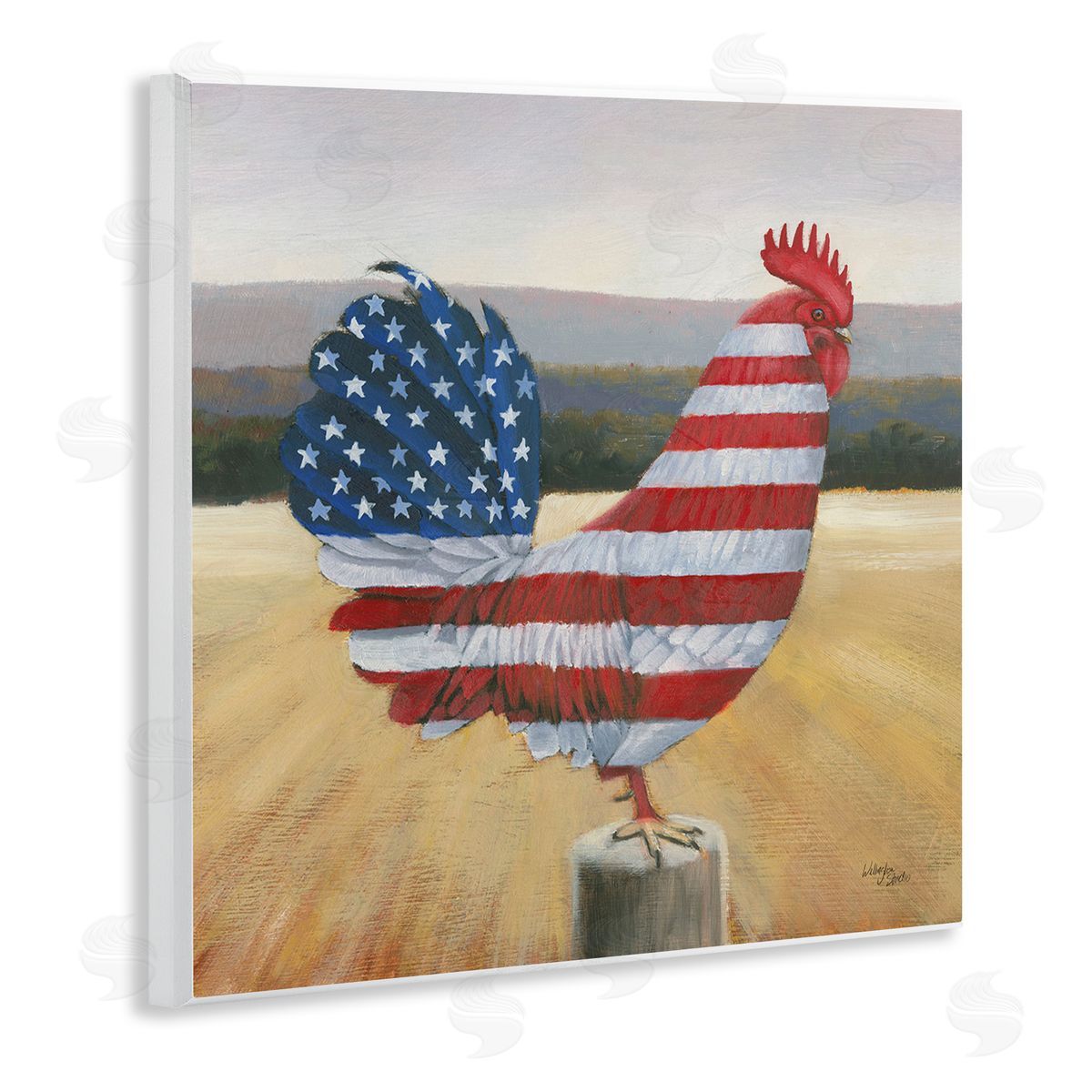 American Flag Rooster Wood Plaque Wall Art, Home Decor by Wellington Studio