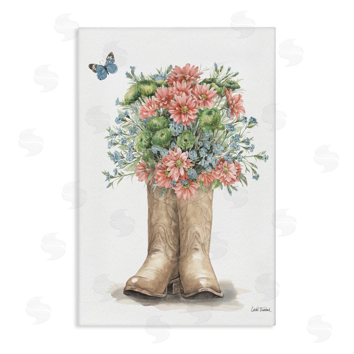 Western Wildflower Boots Canvas Wall Art, Home Decor by Leslie Trimbach