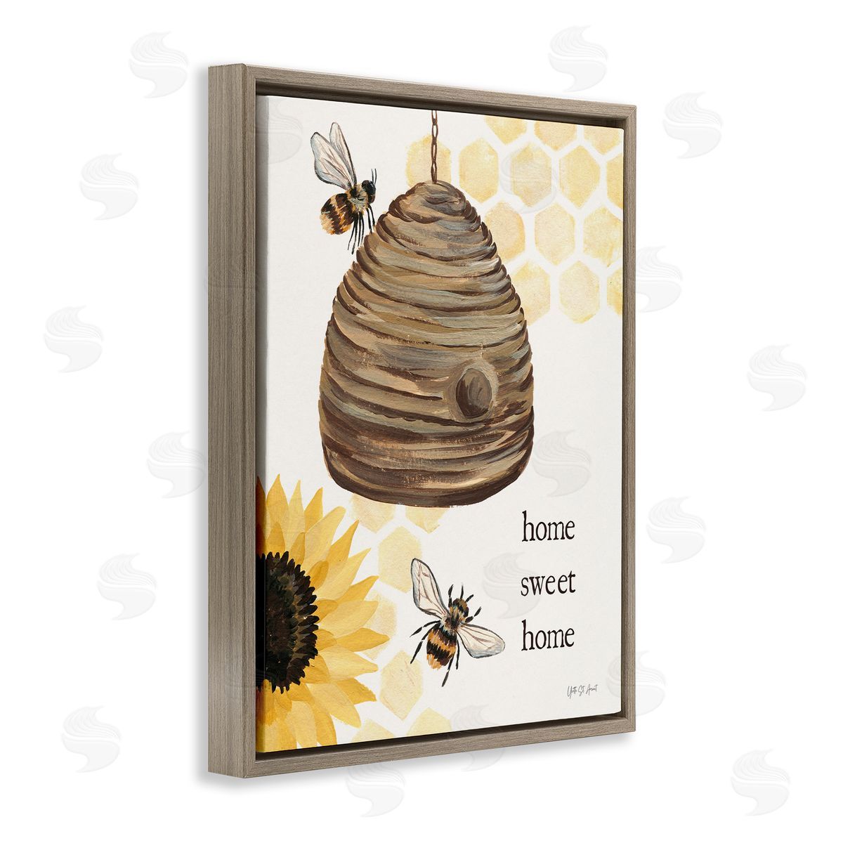 Sweet Home on Honeycomb Brown Floating Frame Canvas Wall Art, Home Decor by Julia Purinton