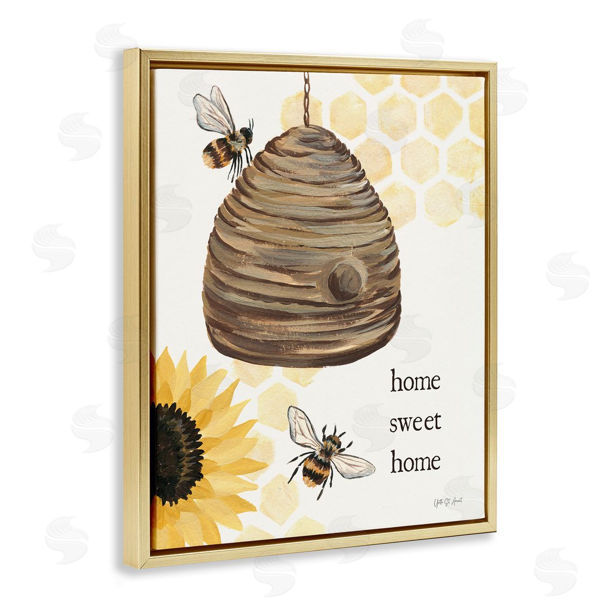 Sweet Home on Honeycomb Gold Floating Frame Canvas Wall Art, Home Decor by Julia Purinton