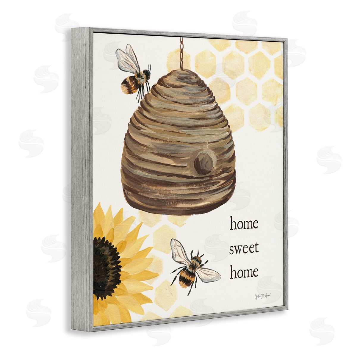 Sweet Home on Honeycomb Grey Frame Print Wall Art, Home Decor by Julia Purinton