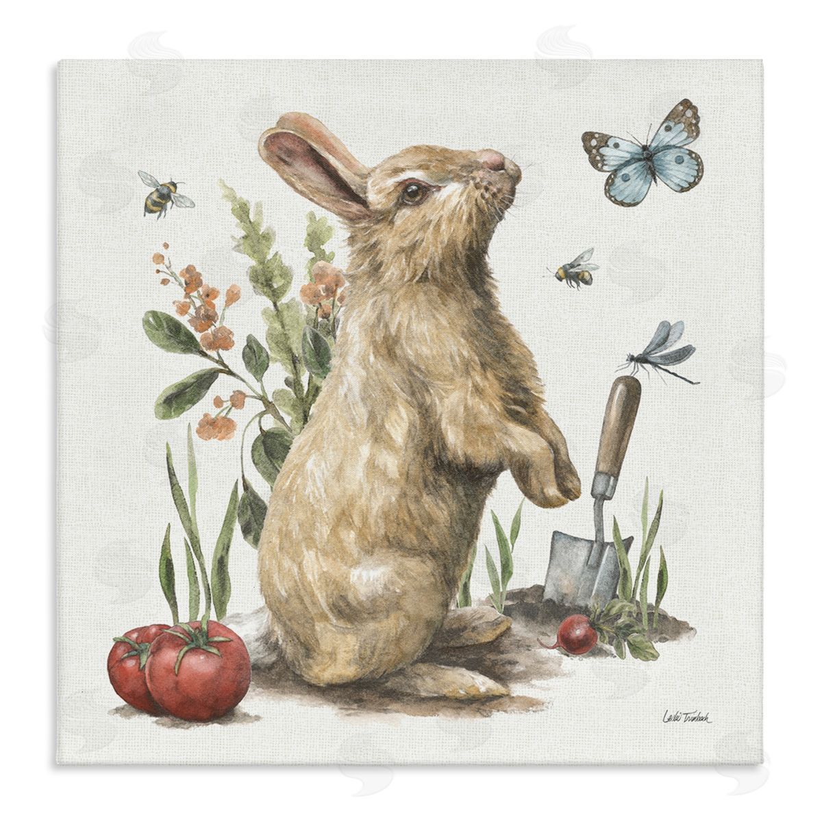Garden Patch Rabbit Canvas Wall Art, Home Decor by Leslie Trimbach