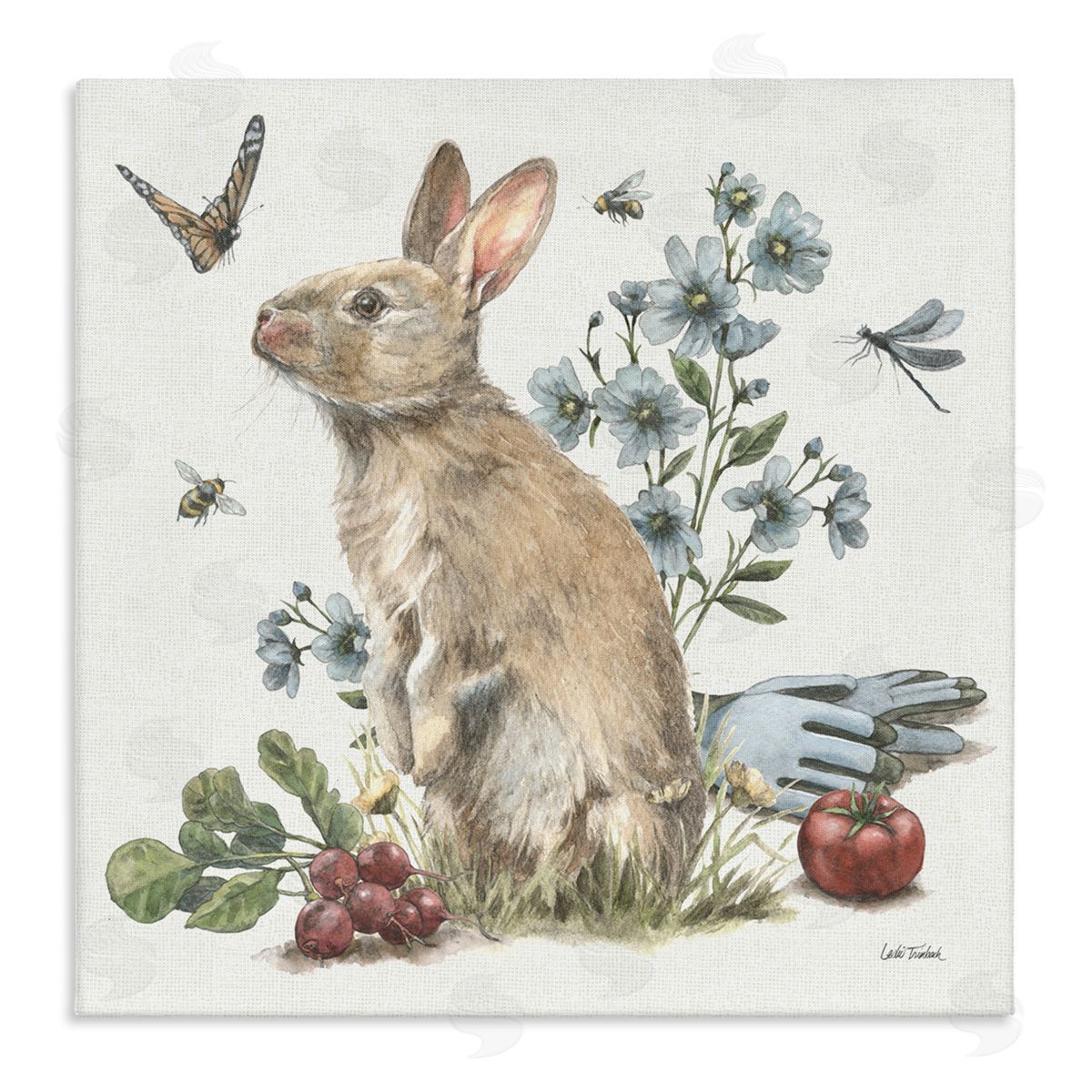 Garden Patch Bunny Canvas Wall Art, Home Decor by Leslie Trimbach