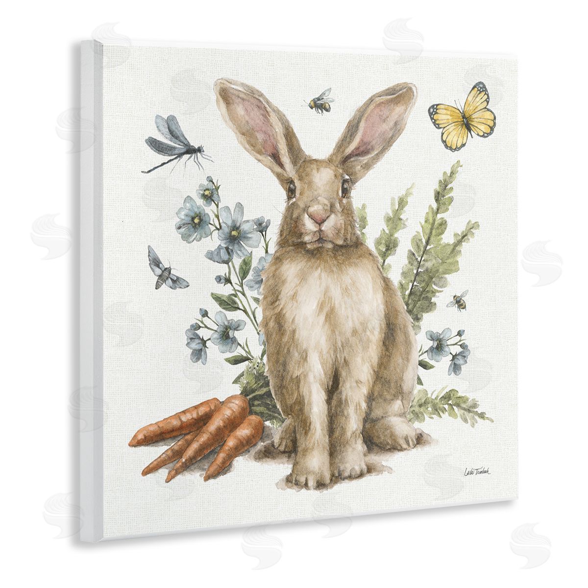 Rabbit and Garden Patch Wood Plaque Wall Art, Home Decor by Leslie Trimbach
