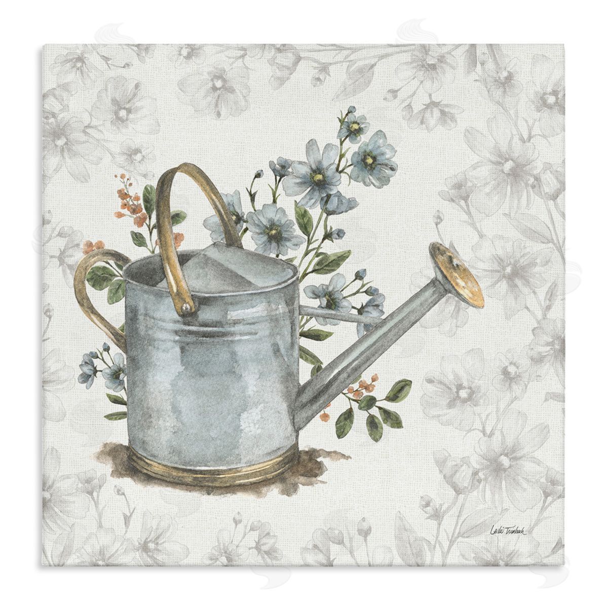 Floral Watering Can Canvas Wall Art, Home Decor by Leslie Trimbach