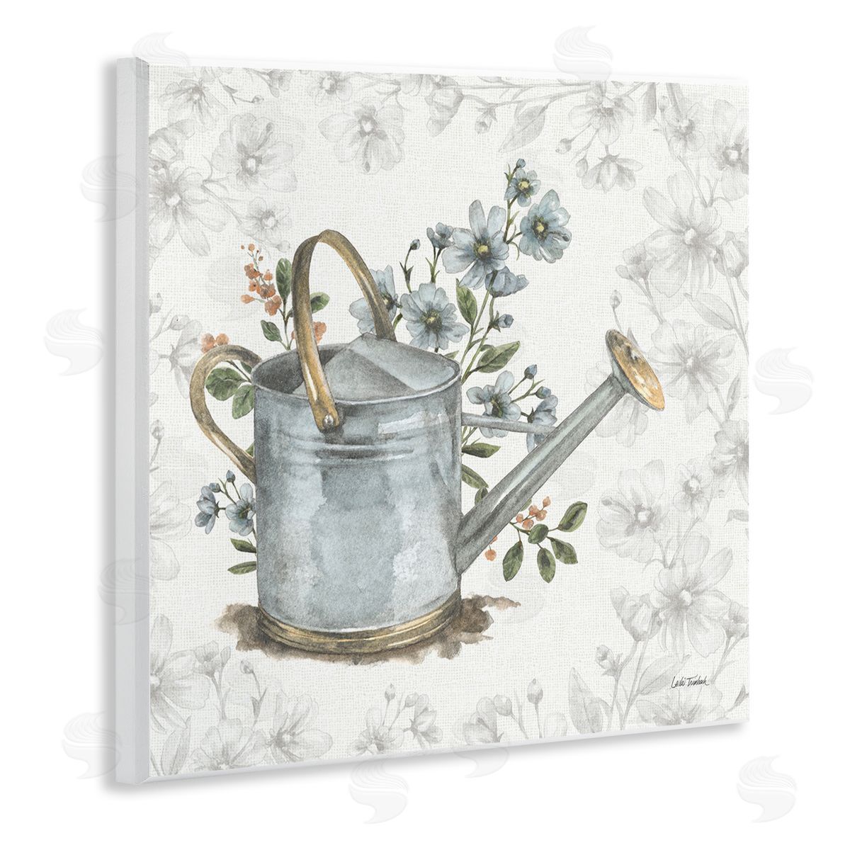 Floral Watering Can Wood Plaque Wall Art, Home Decor by Leslie Trimbach