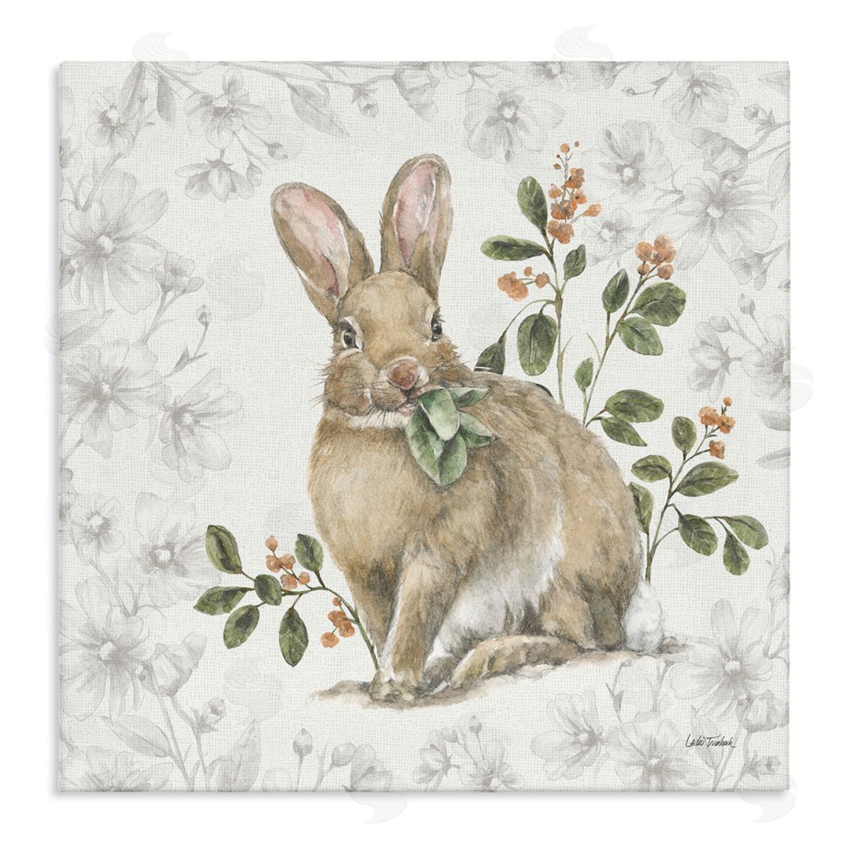 Floral Garden Bunny Canvas Wall Art, Home Decor by Leslie Trimbach