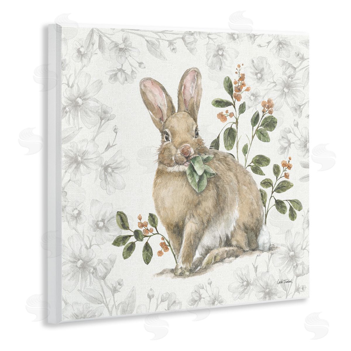 Floral Garden Bunny Wood Plaque Wall Art, Home Decor by Leslie Trimbach