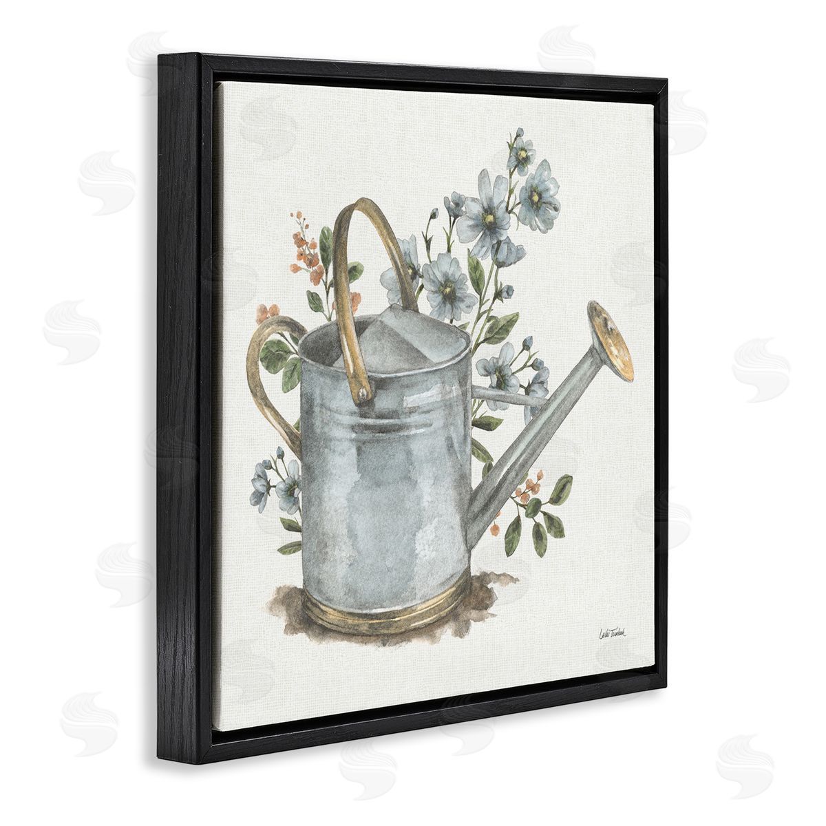 Garden Watering Can Black Floating Frame Canvas Wall Art, Home Decor by Leslie Trimbach