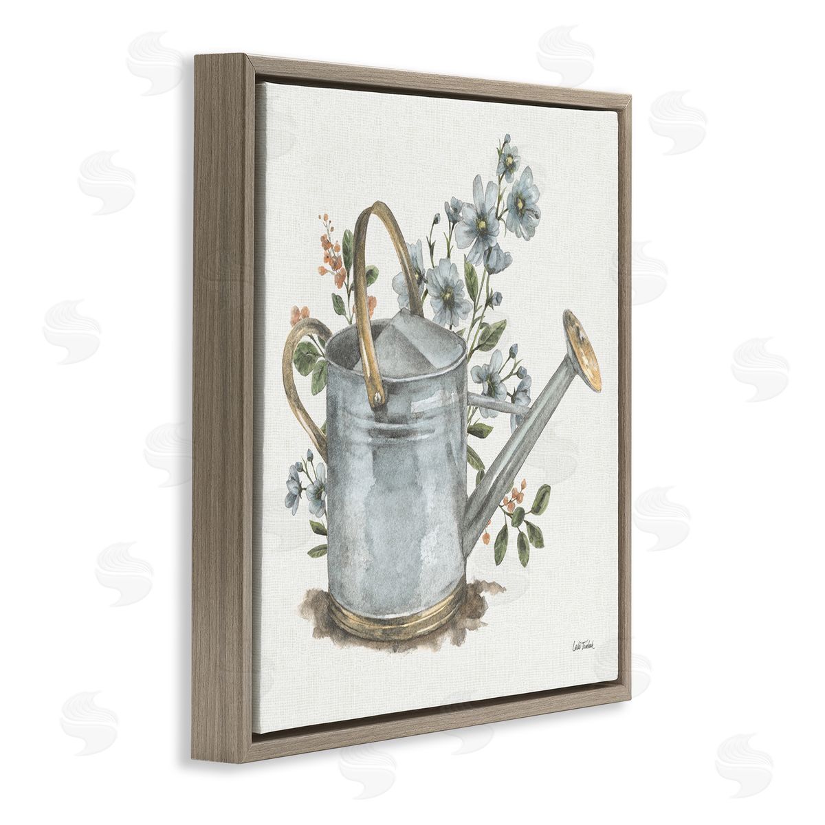Garden Watering Can Brown Floating Frame Canvas Wall Art, Home Decor by Leslie Trimbach