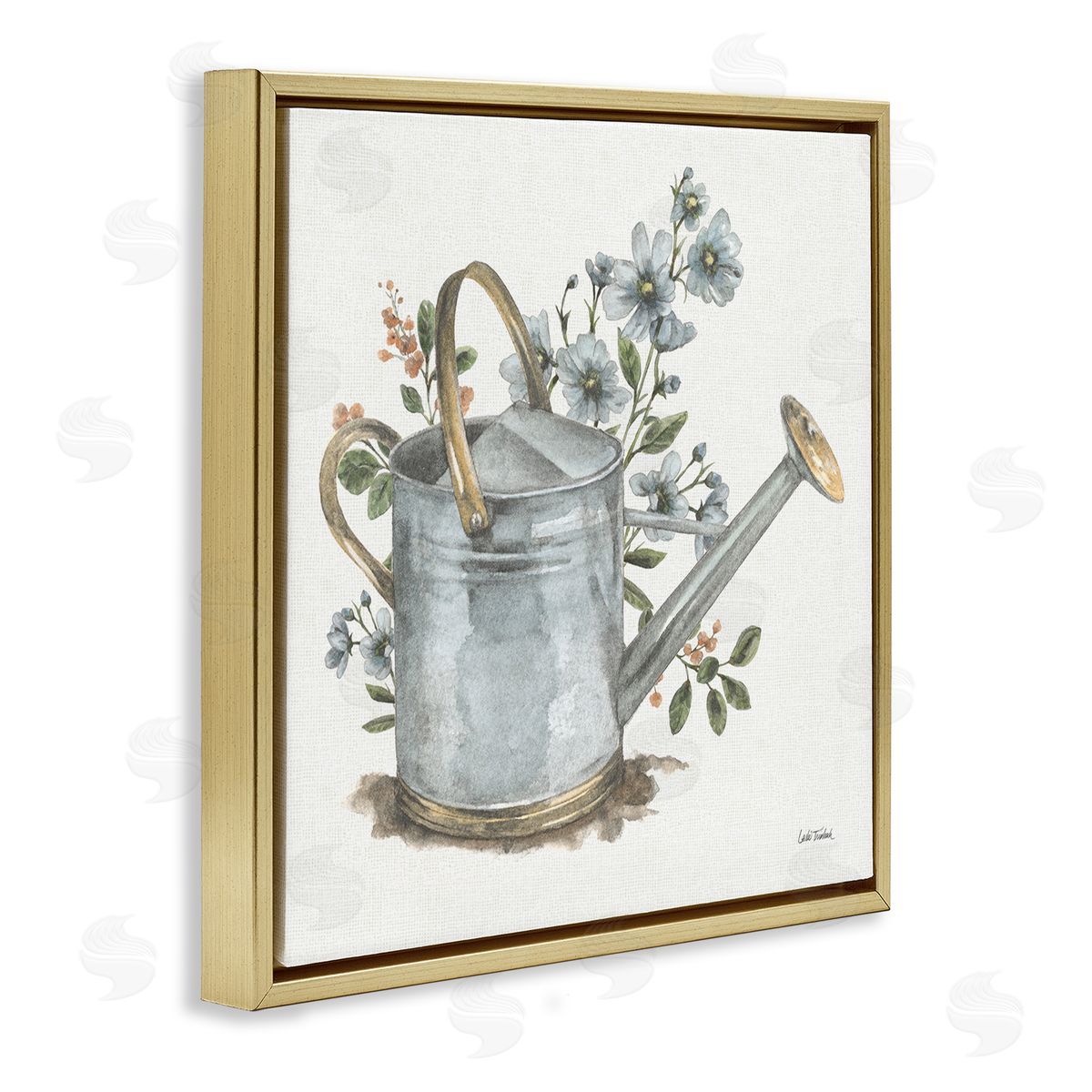 Garden Watering Can Gold Floating Frame Canvas Wall Art, Home Decor by Leslie Trimbach