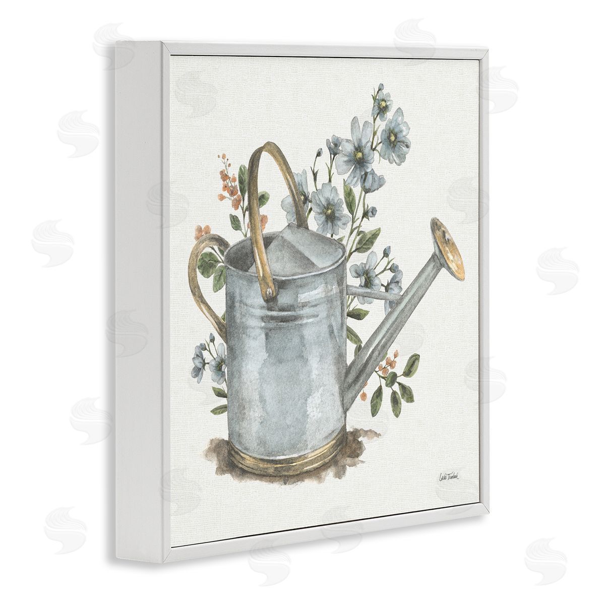 Garden Watering Can White Frame Print Wall Art, Home Decor by Leslie Trimbach
