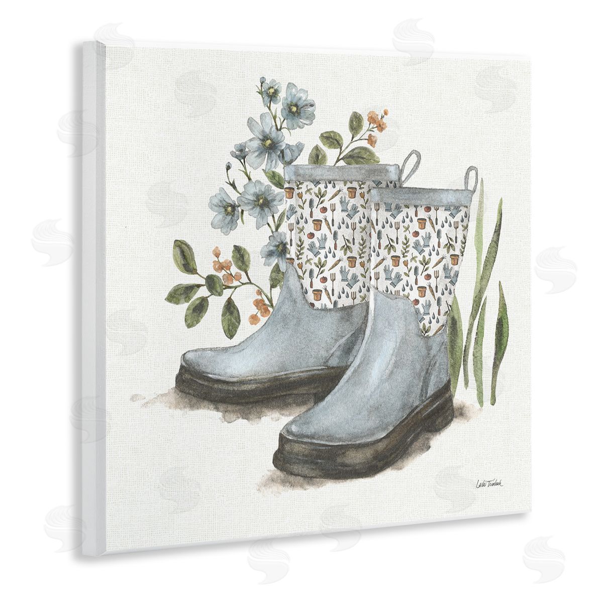 Floral Gardening Boots Wood Plaque Wall Art, Home Decor by Leslie Trimbach