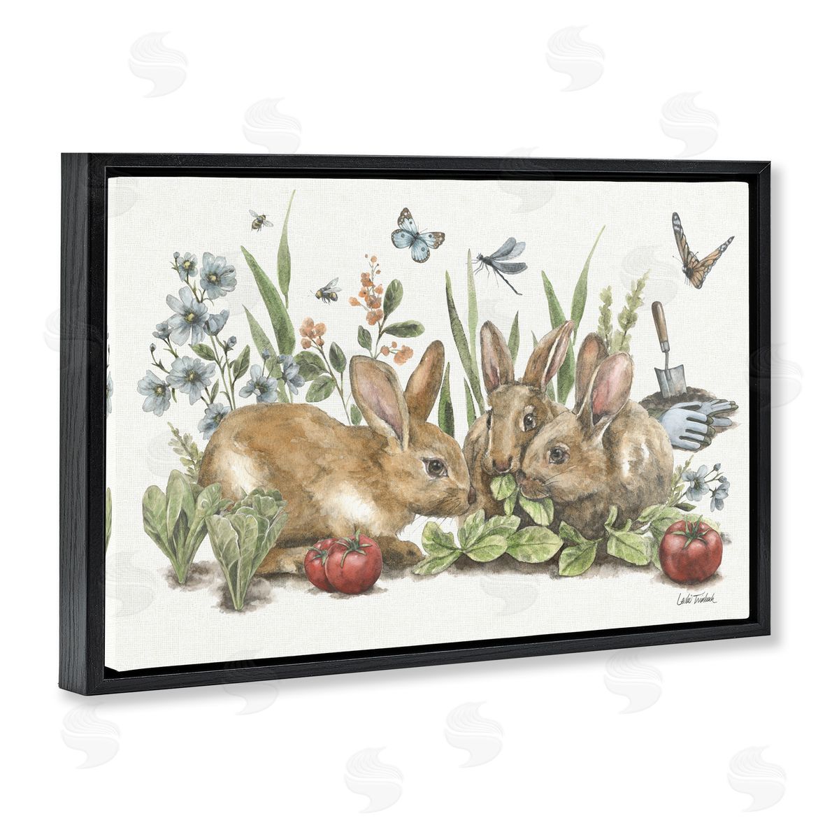 Garden Patch Scene Black Floating Frame Canvas Wall Art, Home Decor by Leslie Trimbach