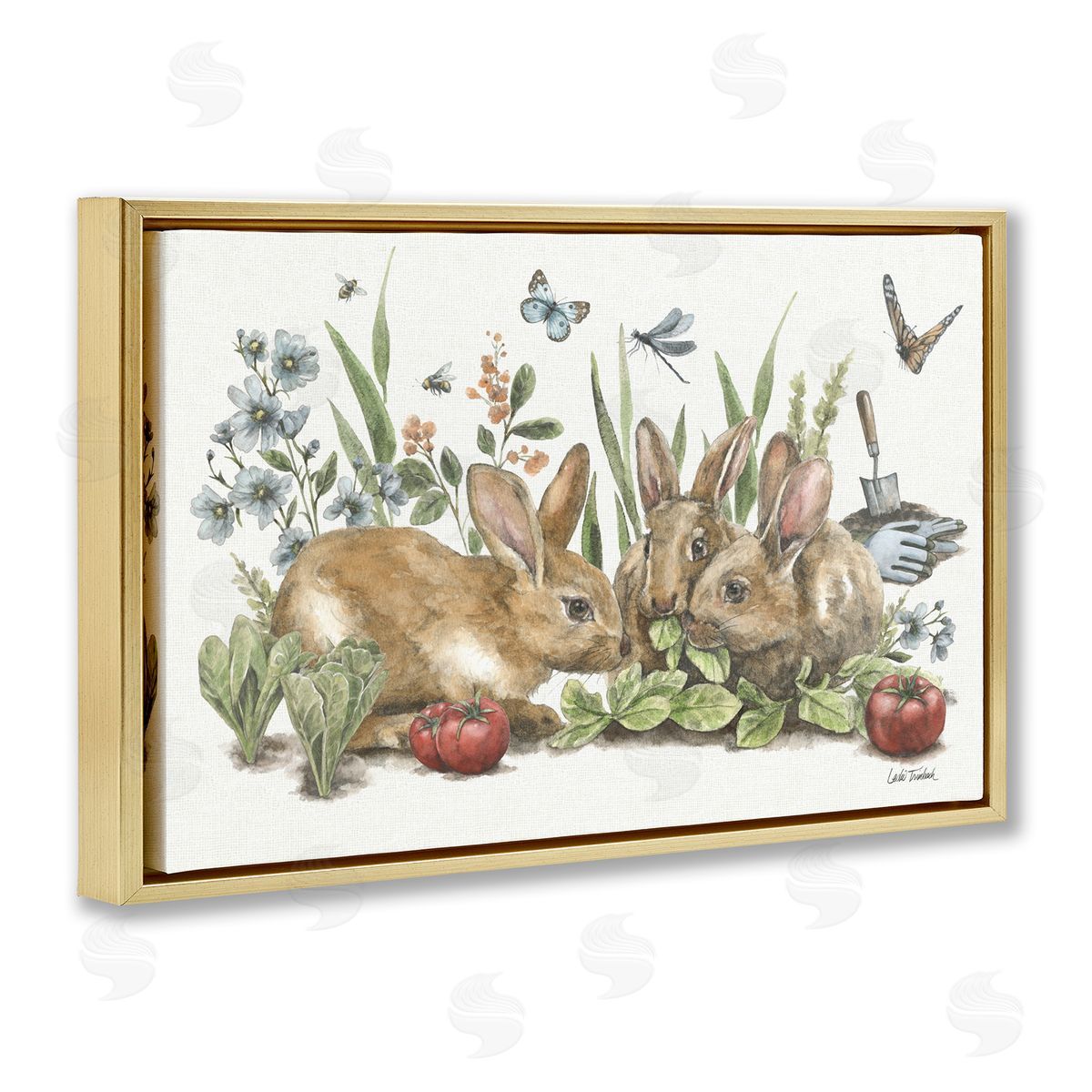 Garden Patch Scene Gold Floating Frame Canvas Wall Art, Home Decor by Leslie Trimbach