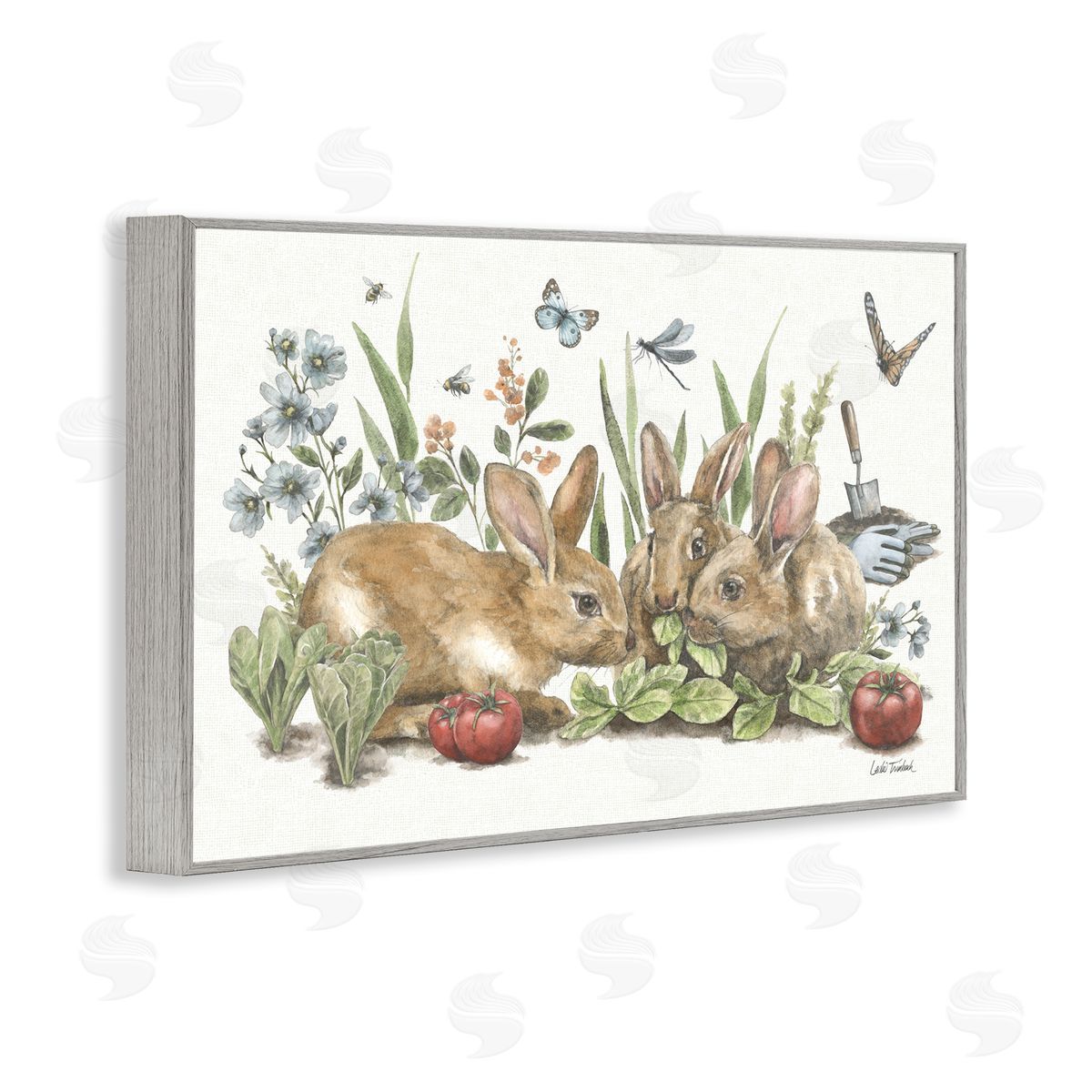 Garden Patch Scene Grey Frame Print Wall Art, Home Decor by Leslie Trimbach