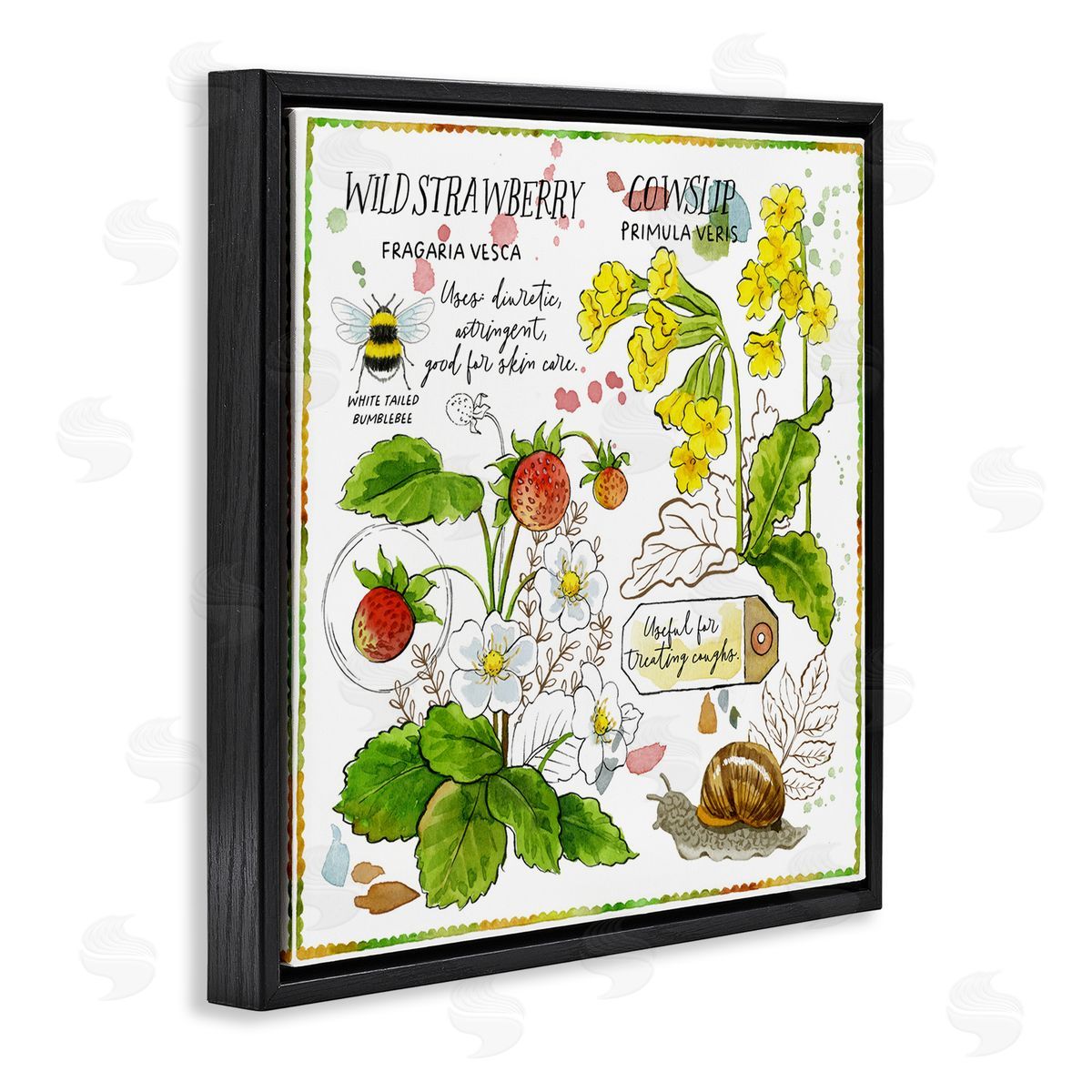 Jane Maday Strawberry & Florals Uses Black Floating Frame Canvas Wall Art Print