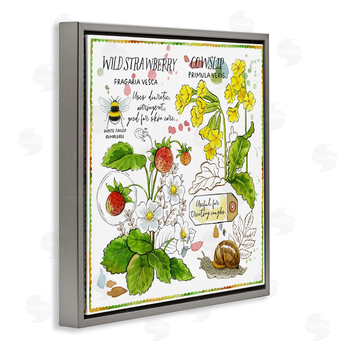 Jane Maday Strawberry & Florals Uses Gray Floating Frame Canvas Wall Art Print