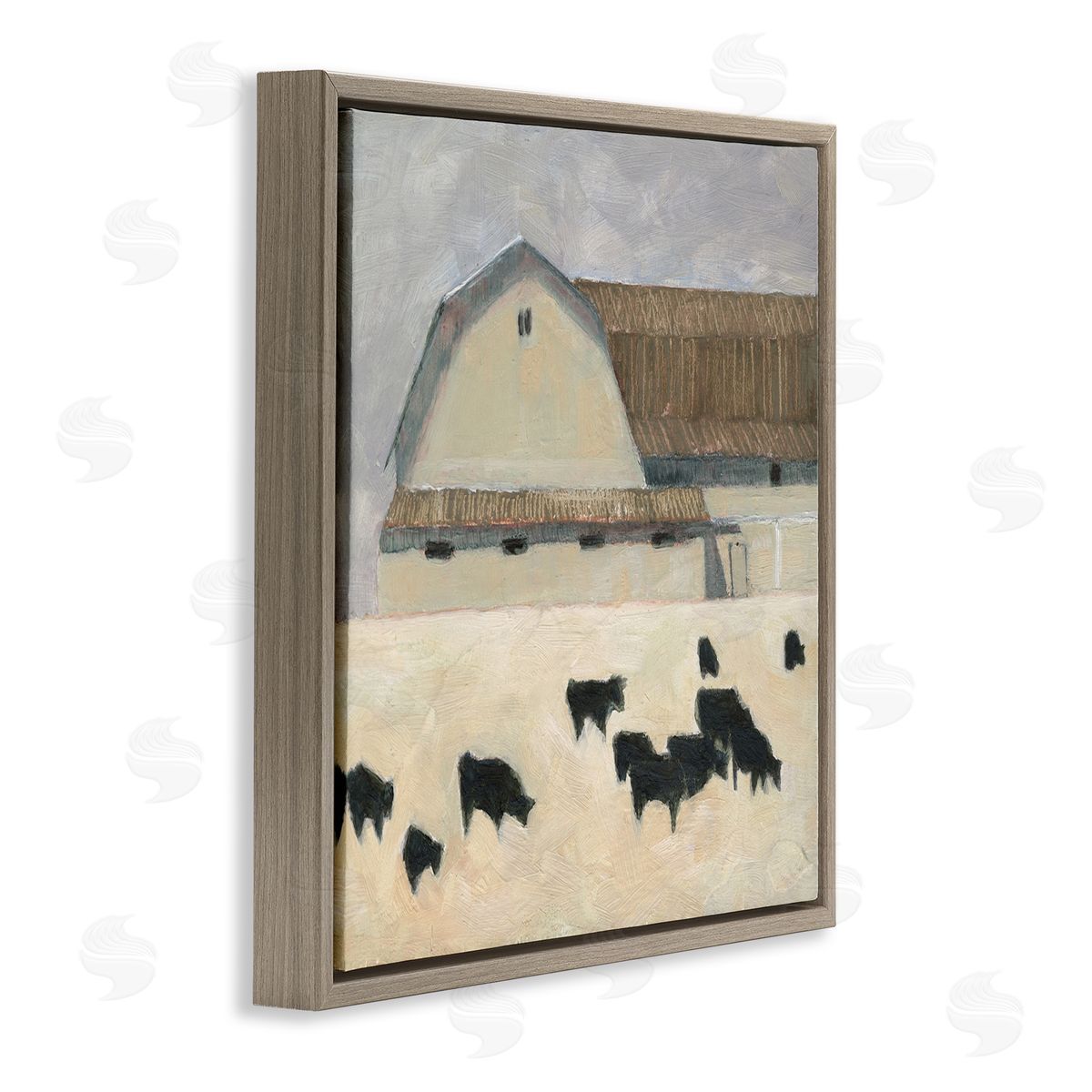 Grazing Black Farm Cattle Brown Floating Frame Canvas Wall Art, Home Decor by Sue Jachimiec