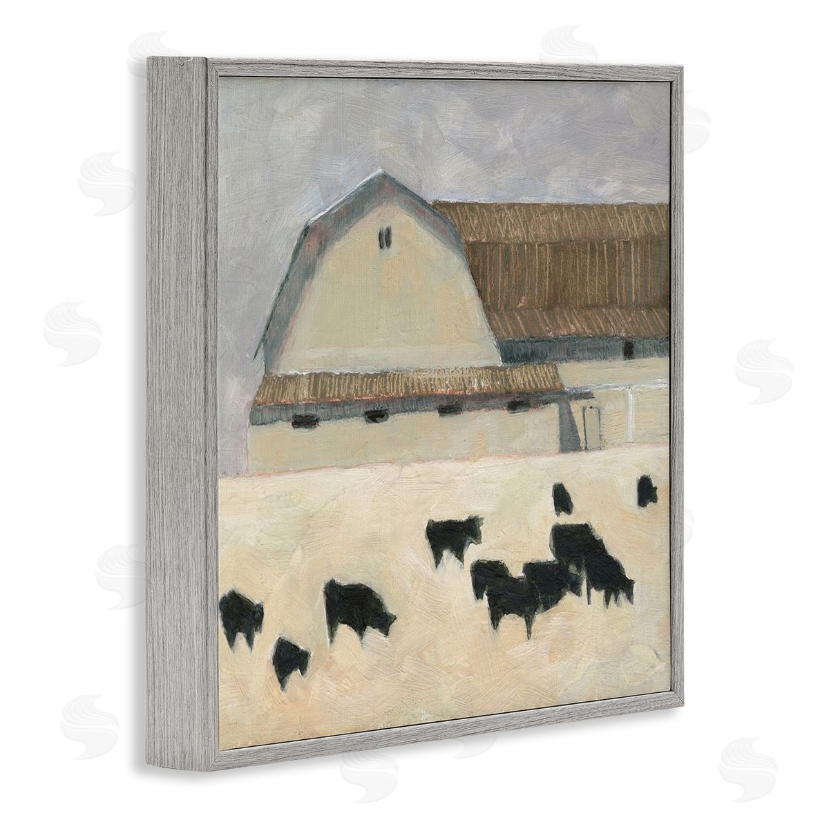 Grazing Black Farm Cattle Grey Frame Print Wall Art, Home Decor by Sue Jachimiec
