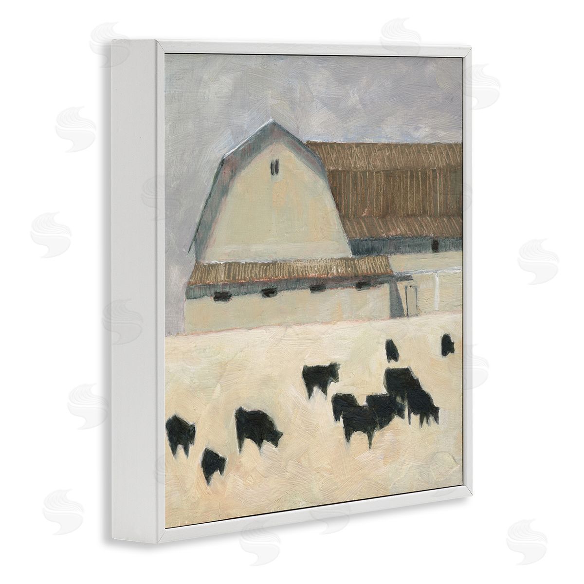 Grazing Black Farm Cattle White Frame Print Wall Art, Home Decor by Sue Jachimiec