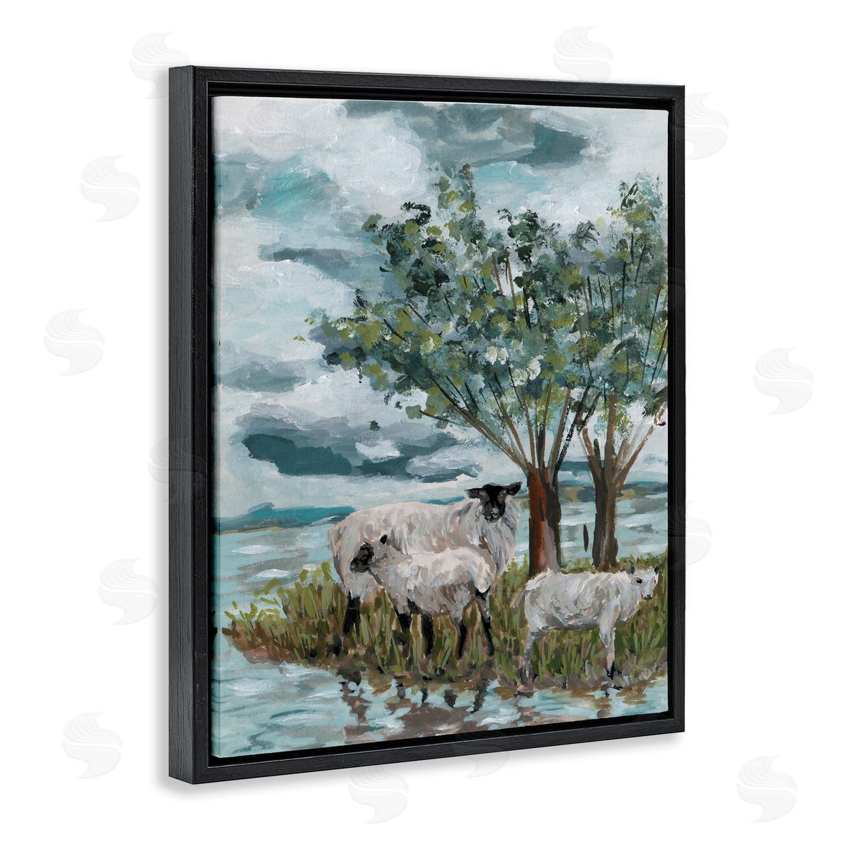 Traditional Sheep Scene Black Floating Frame Canvas Wall Art, Home Decor by Melissa Wang