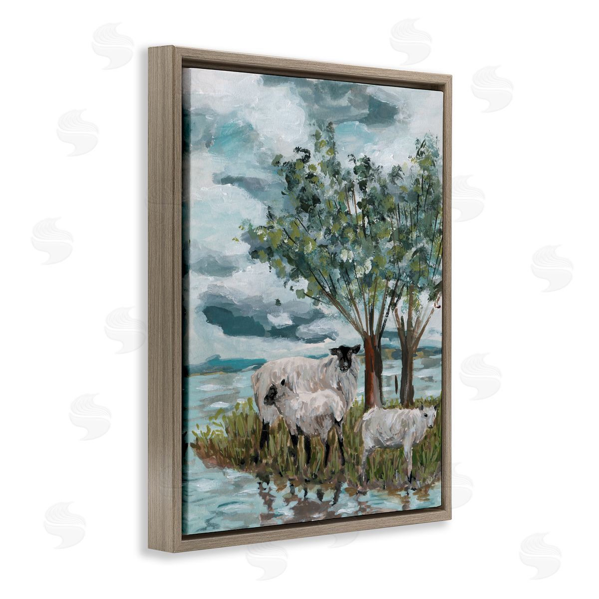 Traditional Sheep Scene Brown Floating Frame Canvas Wall Art, Home Decor by Melissa Wang