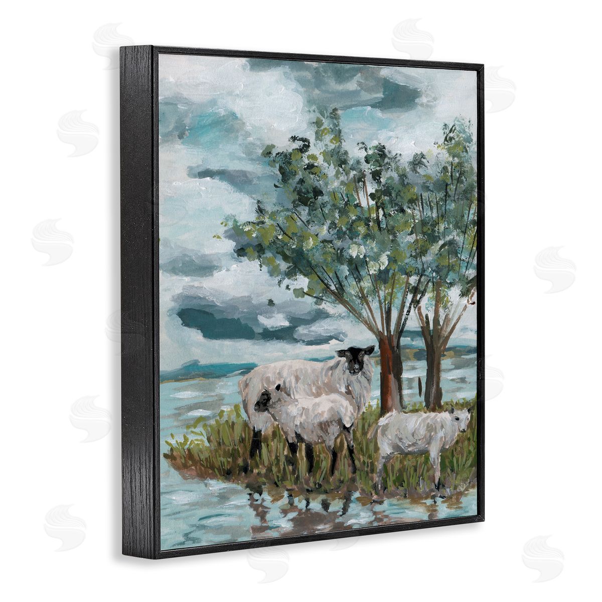 Traditional Sheep Scene Black Frame Print Wall Art, Home Decor by Melissa Wang