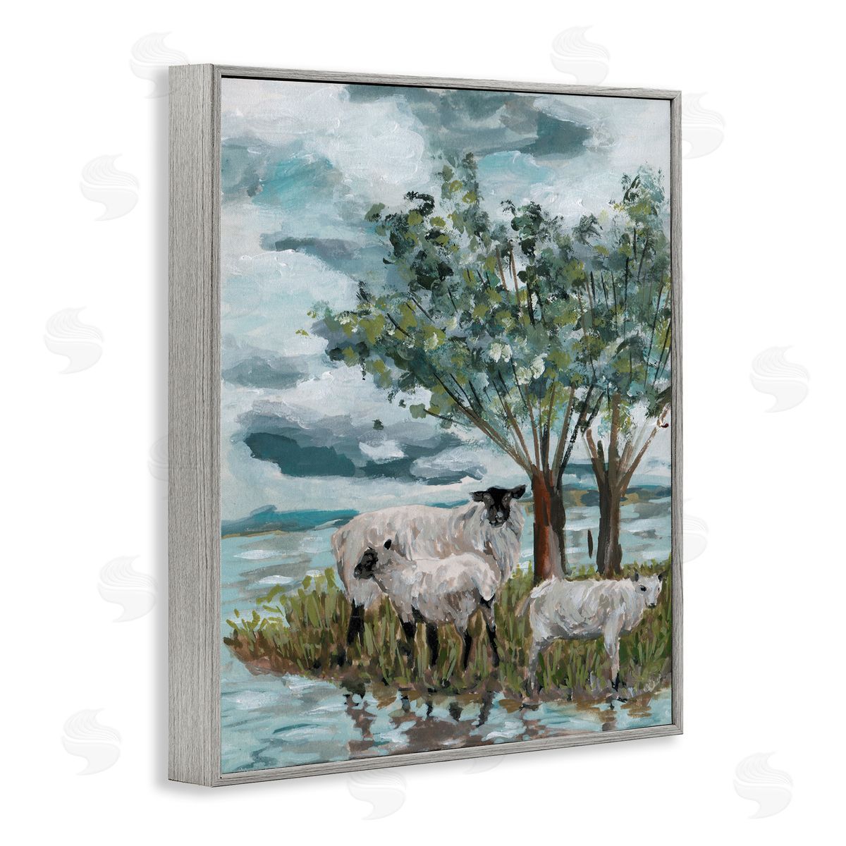 Traditional Sheep Scene Grey Frame Print Wall Art, Home Decor by Melissa Wang