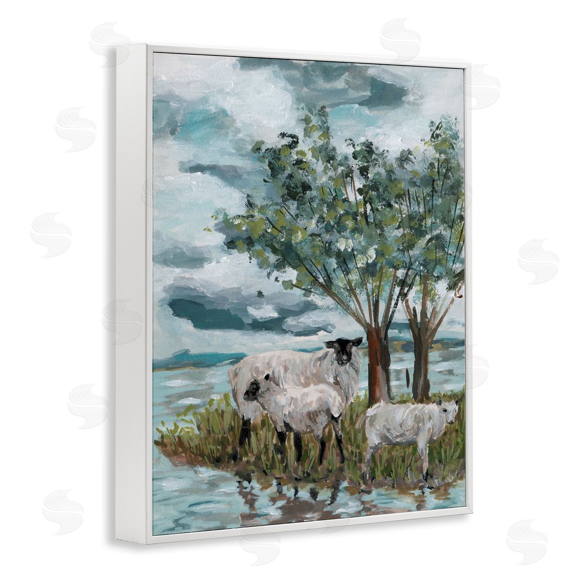 Traditional Sheep Scene White Frame Print Wall Art, Home Decor by Melissa Wang
