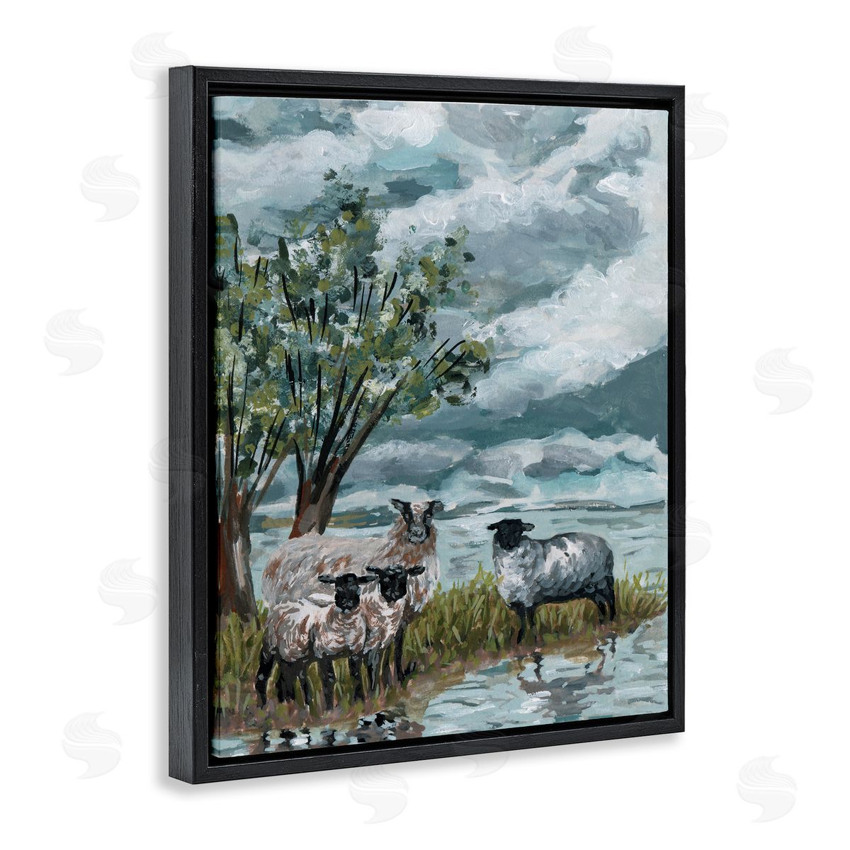 Traditional Sheep View Black Floating Frame Canvas Wall Art, Home Decor by Melissa Wang