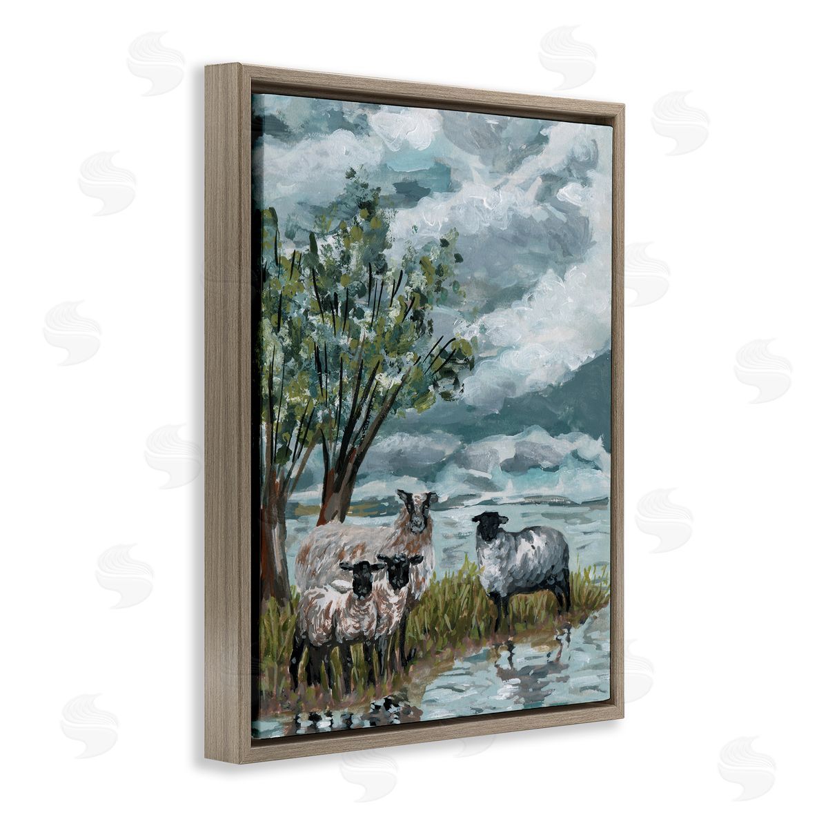 Traditional Sheep View Brown Floating Frame Canvas Wall Art, Home Decor by Melissa Wang