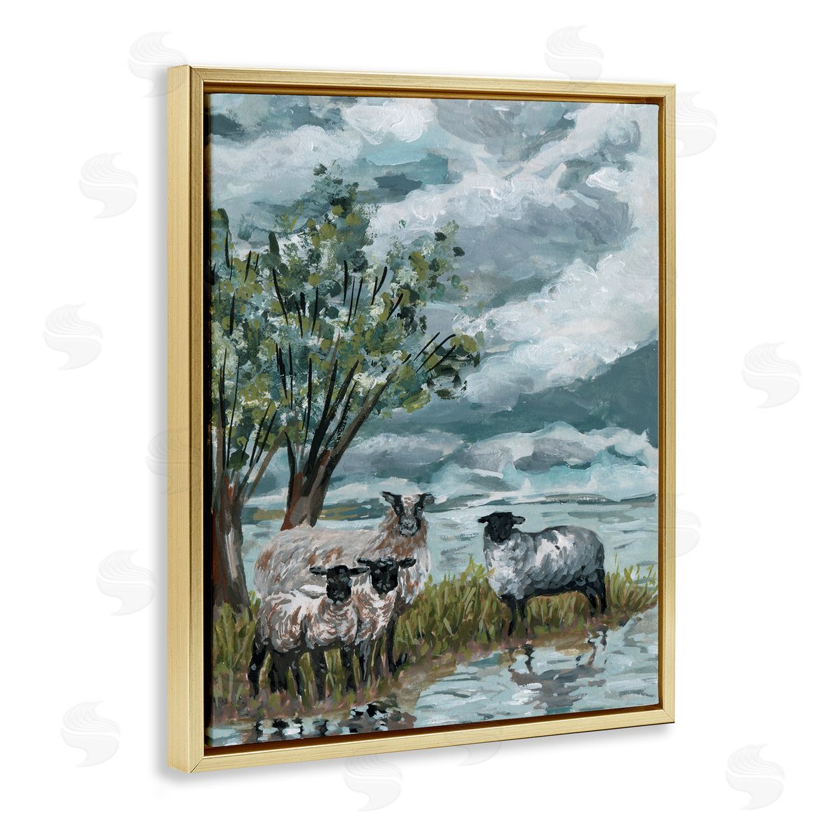 Traditional Sheep View Gold Floating Frame Canvas Wall Art, Home Decor by Melissa Wang