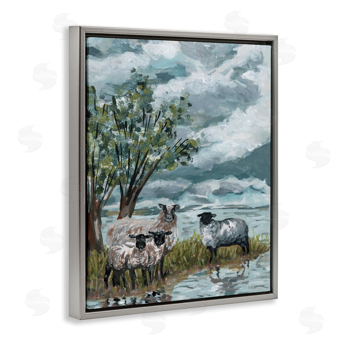 Traditional Sheep View Grey Floating Frame Canvas Wall Art, Home Decor by Melissa Wang