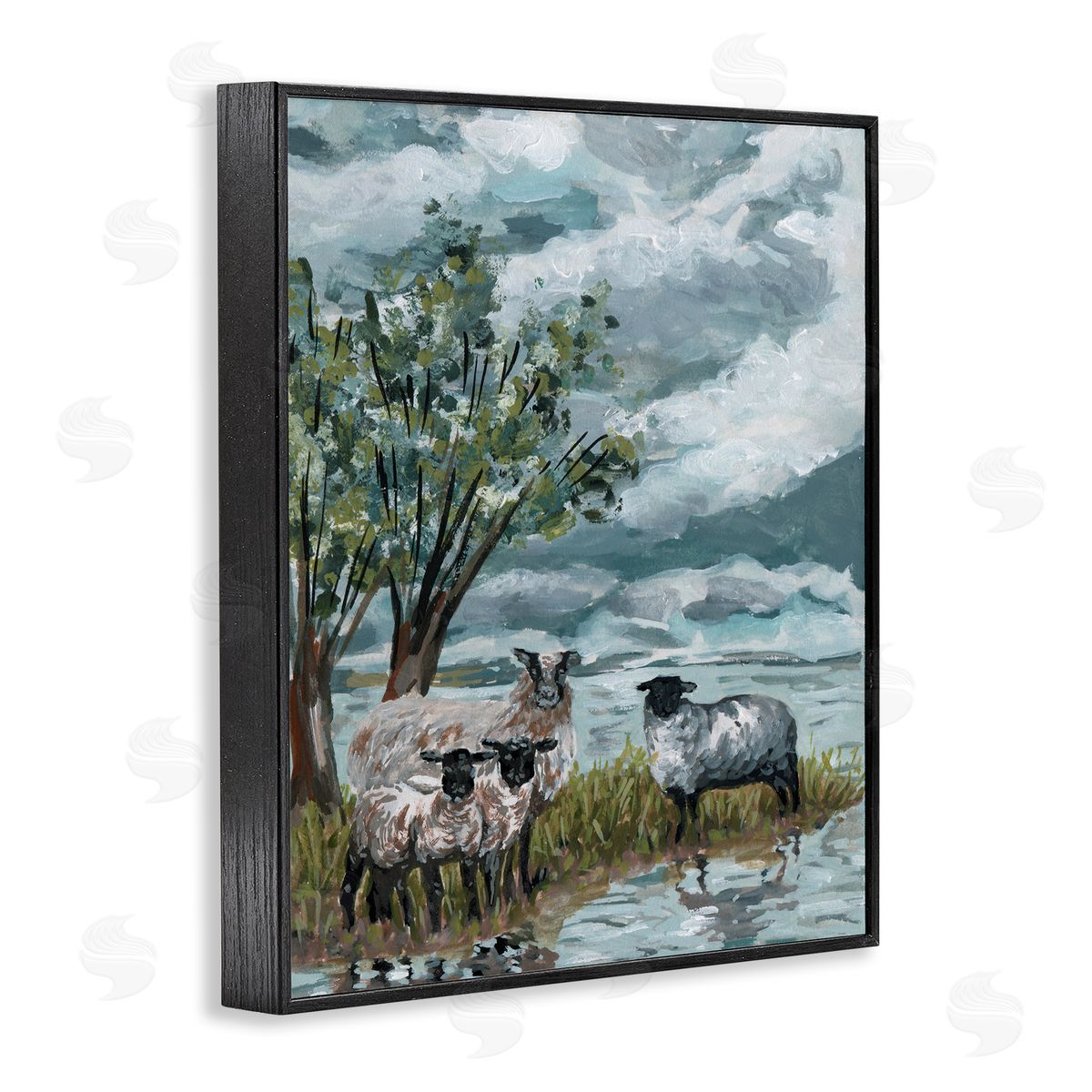 Traditional Sheep View Black Frame Print Wall Art, Home Decor by Melissa Wang