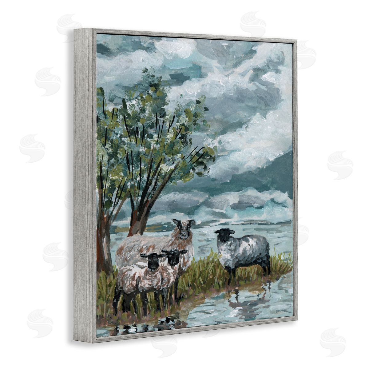 Traditional Sheep View Grey Frame Print Wall Art, Home Decor by Melissa Wang