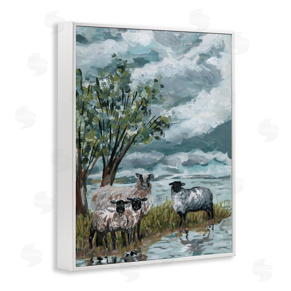 Traditional Sheep View White Frame Print Wall Art, Home Decor by Melissa Wang