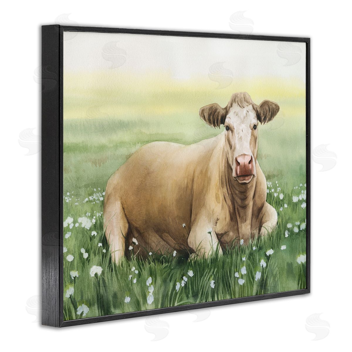 Resting Beige Cow Black Frame Print Wall Art, Home Decor by Grace Popp