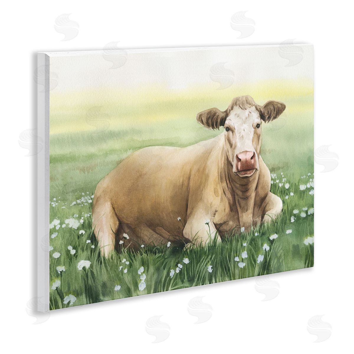 Resting Beige Cow Wood Plaque Wall Art, Home Decor by Grace Popp