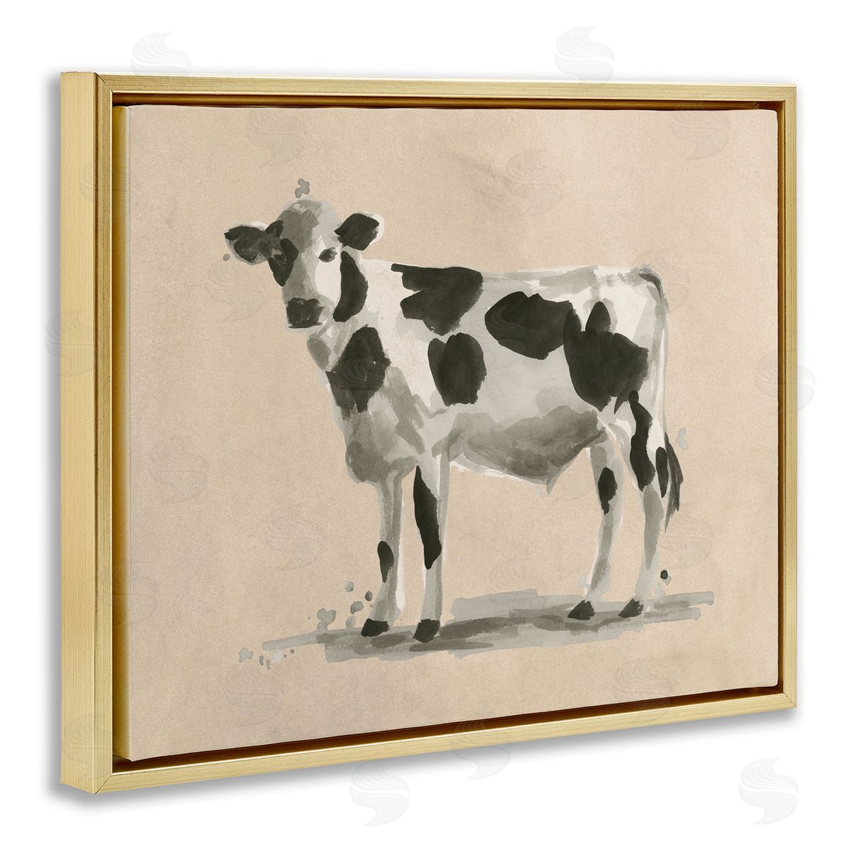 Minimal Cow Painting Gold Floating Frame Canvas Wall Art, Home Decor by June Erica Vess