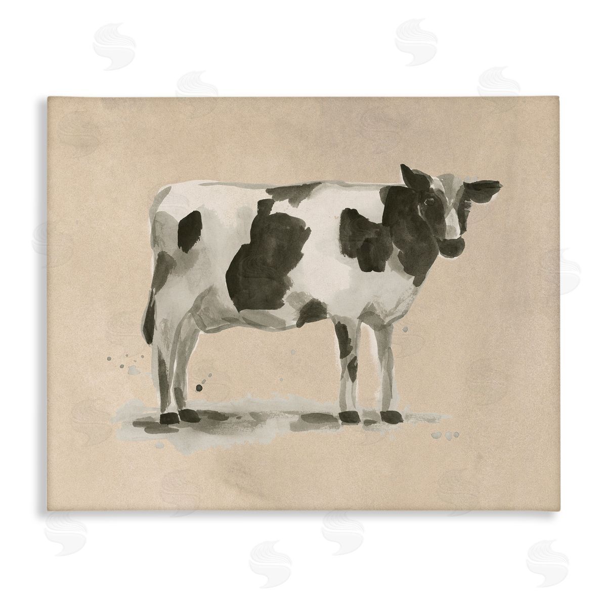 Traditional Cow on Beige Canvas Wall Art, Home Decor by June Erica Vess