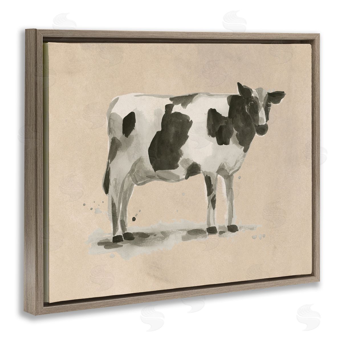 Traditional Cow on Beige Brown Floating Frame Canvas Wall Art, Home Decor by June Erica Vess