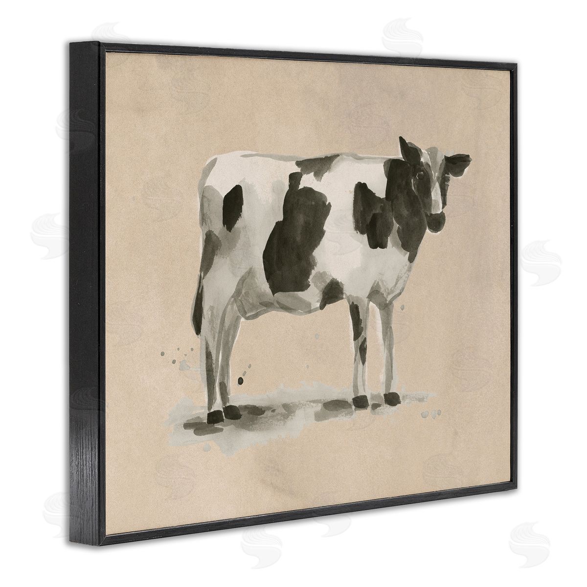 Traditional Cow on Beige Black Frame Print Wall Art, Home Decor by June Erica Vess